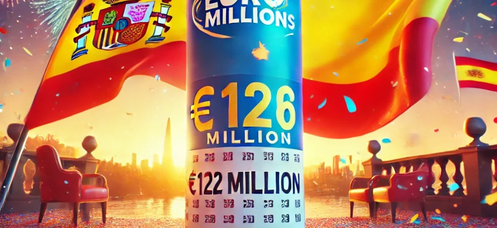 Dall·e 2024 09 07 13.44.44 A Vibrant Scene Capturing The Excitement Of A Possible Record Euromillions Lottery Win In Spain. The Image Shows A Colorful Euromillions Ticket With A